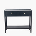 Console en bois de pin noir satiné à 2 tiroirs avec poignées dorées