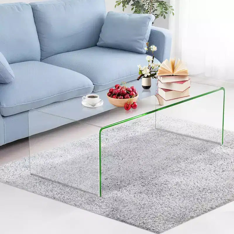 Table basse en verre trempé – Rectangulaire transparente, 40"L x 19.5"l x 13.5"H