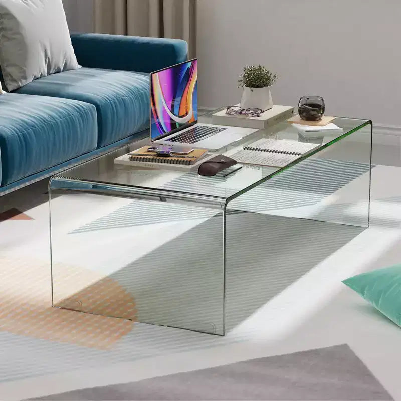 Table basse en verre trempé – Rectangulaire transparente, 40"L x 19.5"l x 13.5"H