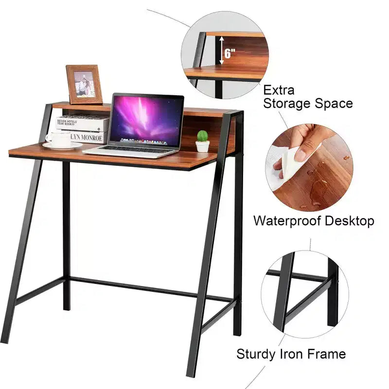Bureau informatique à 2 niveaux avec support d'écran et étagère ouverte – 31"x20"x36"