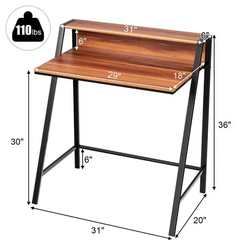 Bureau informatique à 2 niveaux avec support d'écran et étagère ouverte – 31"x20"x36"