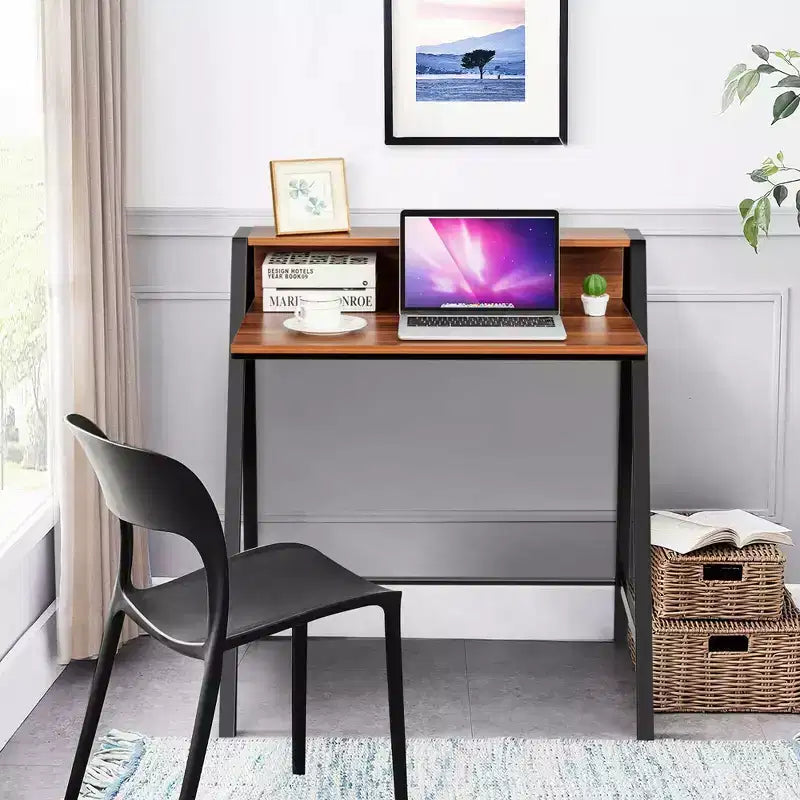 Bureau informatique à 2 niveaux avec support d'écran et étagère ouverte – 31"x20"x36"
