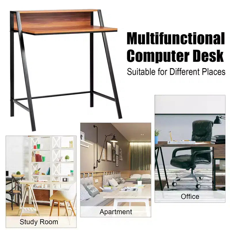 Bureau informatique à 2 niveaux avec support d'écran et étagère ouverte – 31"x20"x36"
