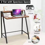 Bureau informatique à 2 niveaux avec support d'écran et étagère ouverte – 31"x20"x36"