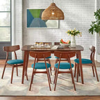 Ensemble de salle à manger rectangulaire 7 pièces – Table en hêtre et 6 chaises rembourrées, 6 places