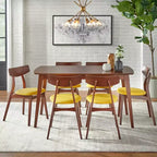 Ensemble de salle à manger rectangulaire 7 pièces – Table en hêtre et 6 chaises rembourrées, 6 places