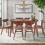 Ensemble de salle à manger rectangulaire 7 pièces – Table en hêtre et 6 chaises rembourrées, 6 places
