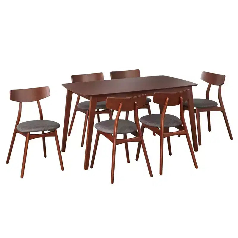 Ensemble de salle à manger rectangulaire 7 pièces – Table en hêtre et 6 chaises rembourrées, 6 places
