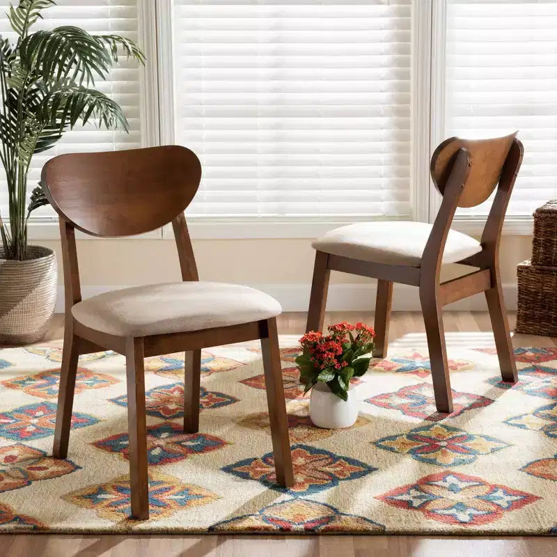 2pc Damara Fabric Upholstered and Wood Dining Chair Set - Baxton Studio