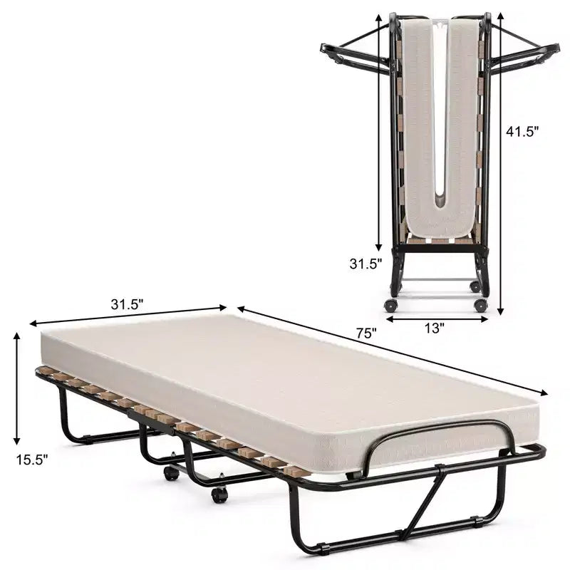 Lit pliant d'appoint avec matelas en mousse à mémoire de forme – Capacité de 109 kg