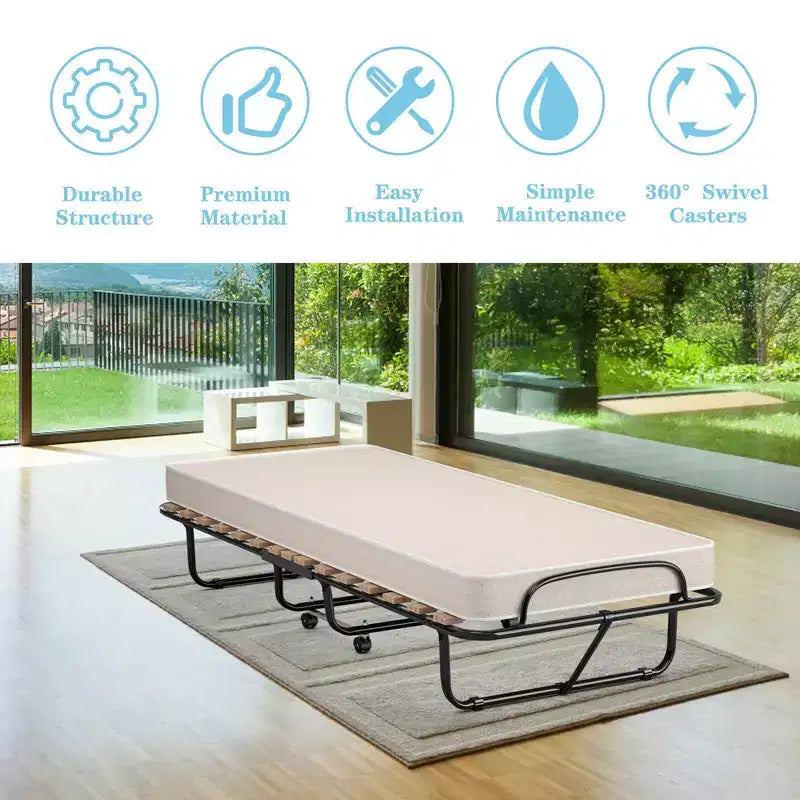 Lit pliant d'appoint avec matelas en mousse à mémoire de forme – Capacité de 109 kg