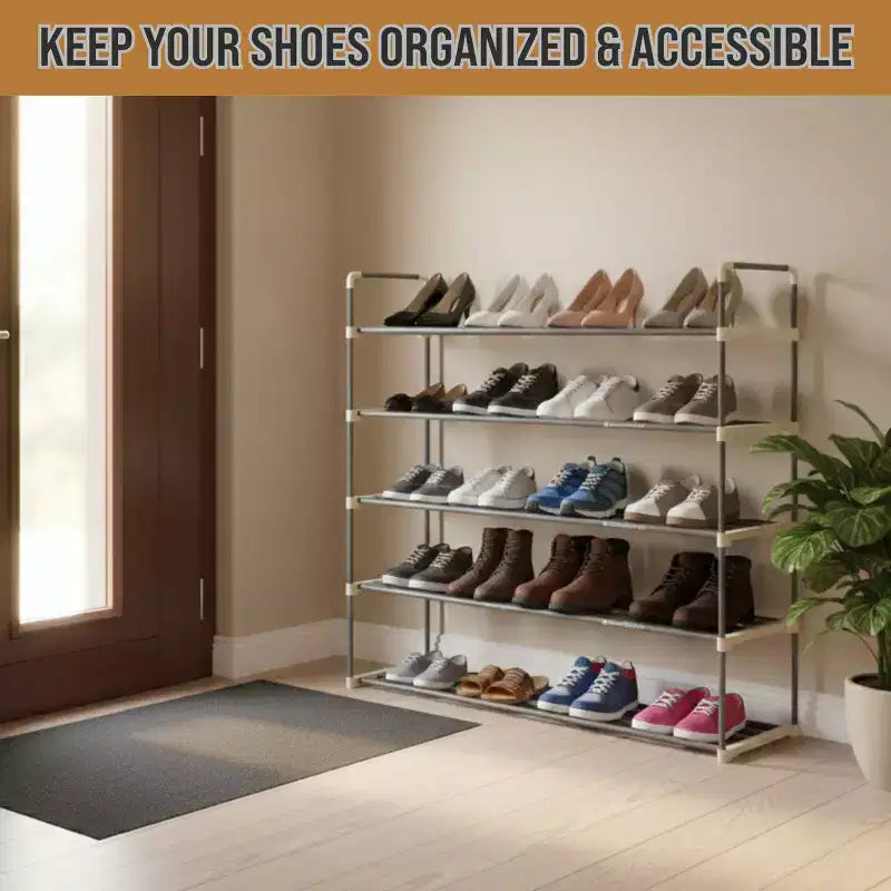 Étagère à chaussures à 5 niveaux – Peut contenir 30 paires, cadre en plastique, aucun outil nécessaire
