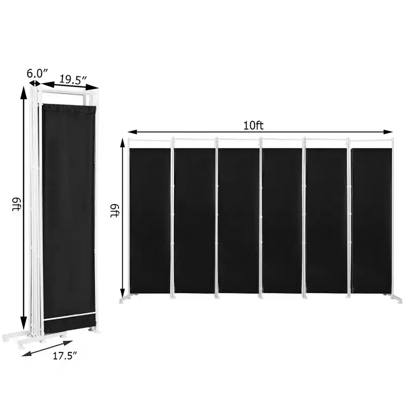 Paravent pliant 6 panneaux – Cadre en acier, Polyester, 3 m x 1,8 m