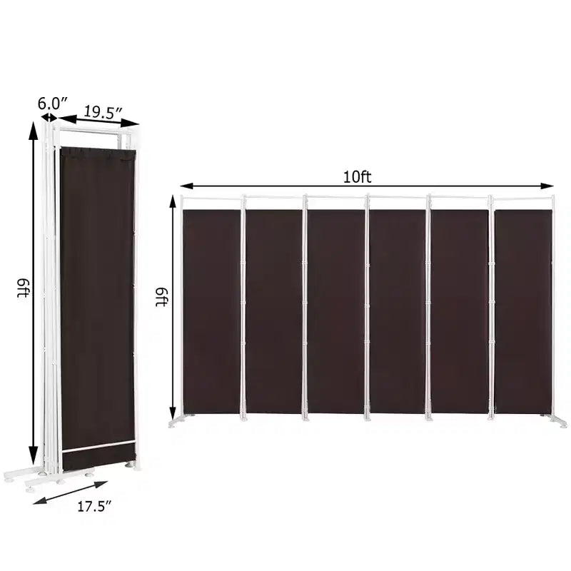 Paravent pliant 6 panneaux – Cadre en acier, Polyester, 3 m x 1,8 m