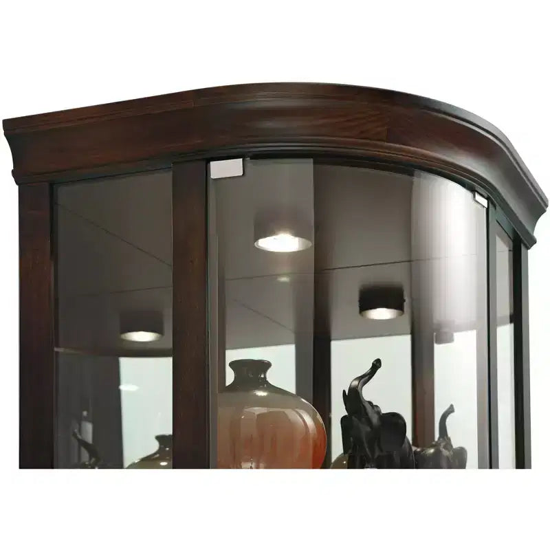 Vitrine d'angle avec porte vitrée, 4 étagères et éclairage intérieur – Expresso, 199 cm H