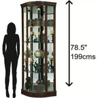 Vitrine d'angle avec porte vitrée, 4 étagères et éclairage intérieur – Expresso, 199 cm H
