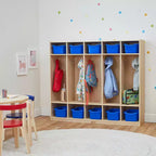 Casier pour enfants à 5 sections avec 10 bacs de rangement – Bois de bouleau, salle de classe et chambre à coucher