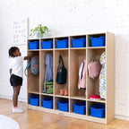 Casier pour enfants à 5 sections avec 10 bacs de rangement – Bois de bouleau, salle de classe et chambre à coucher