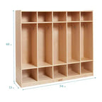 Casier pour enfants à 5 sections avec 10 bacs de rangement – Bois de bouleau, salle de classe et chambre à coucher