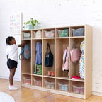 Casier pour enfants à 5 sections avec 10 bacs de rangement – Bois de bouleau, salle de classe et chambre à coucher