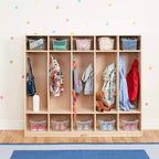 Casier pour enfants à 5 sections avec 10 bacs de rangement – Bois de bouleau, salle de classe et chambre à coucher