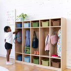 Casier pour enfants à 5 sections avec 10 bacs de rangement – Bois de bouleau, salle de classe et chambre à coucher