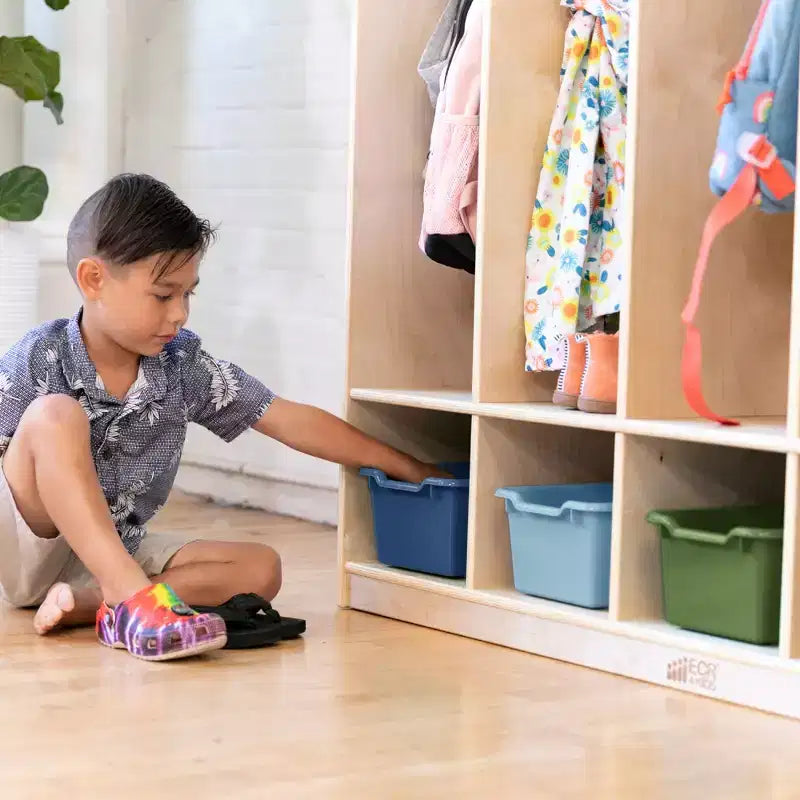 Casier pour enfants à 5 sections avec 10 bacs de rangement – Bois de bouleau, salle de classe et chambre à coucher