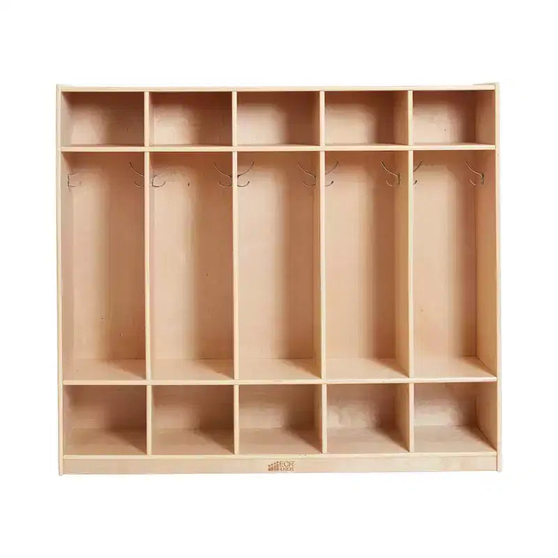 Casier pour enfants à 5 sections avec 10 bacs de rangement – Bois de bouleau, salle de classe et chambre à coucher