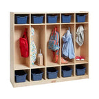 Casier pour enfants à 5 sections avec 10 bacs de rangement – Bois de bouleau, salle de classe et chambre à coucher