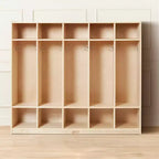 Casier pour enfants à 5 sections avec 10 bacs de rangement – Bois de bouleau, salle de classe et chambre à coucher