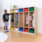 Casier pour enfants à 5 sections avec 10 bacs de rangement – Bois de bouleau, salle de classe et chambre à coucher