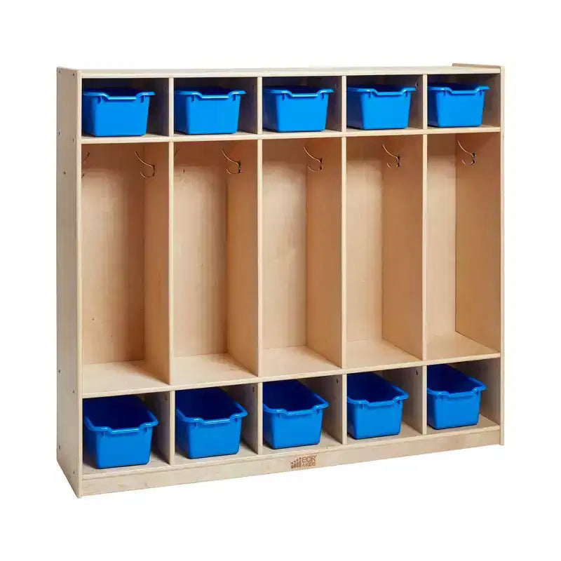 Casier pour enfants à 5 sections avec 10 bacs de rangement – Bois de bouleau, salle de classe et chambre à coucher