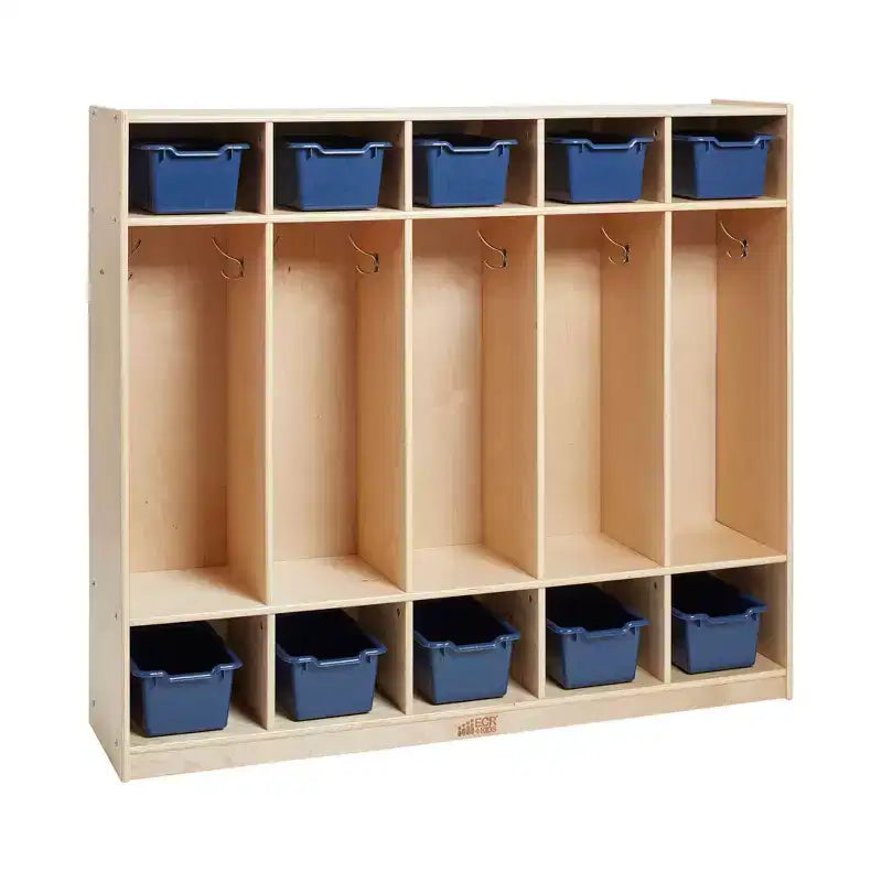 Casier pour enfants à 5 sections avec 10 bacs de rangement – Bois de bouleau, salle de classe et chambre à coucher