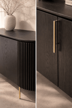 Buffet en chêne noir 3 portes avec poignées en laiton et tiroir secret