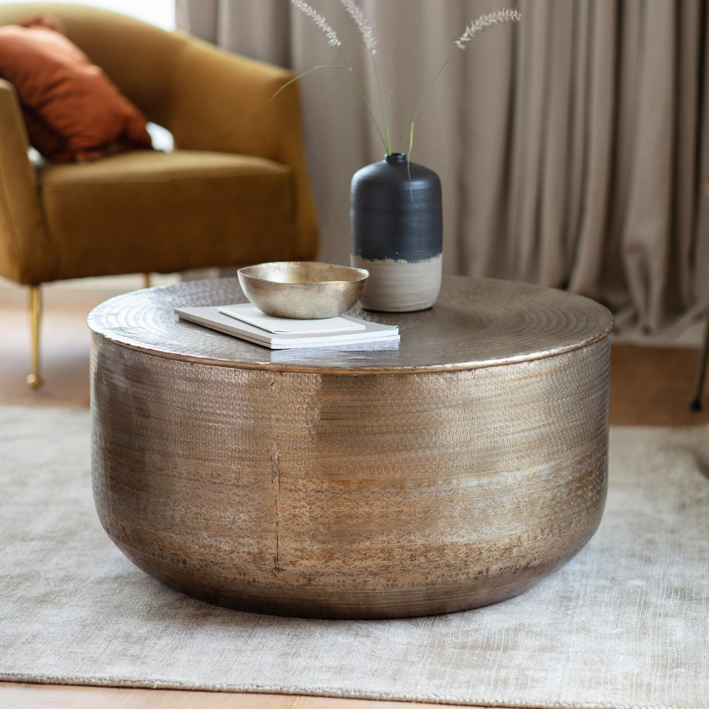 Table basse - Métal gaufré en laiton