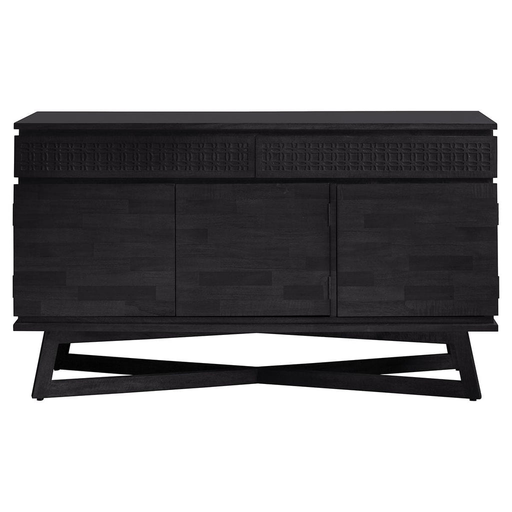 Buffet 3 Portes 2 Tiroirs en Bois de Mangue avec Motif Ethnique Incrusté
