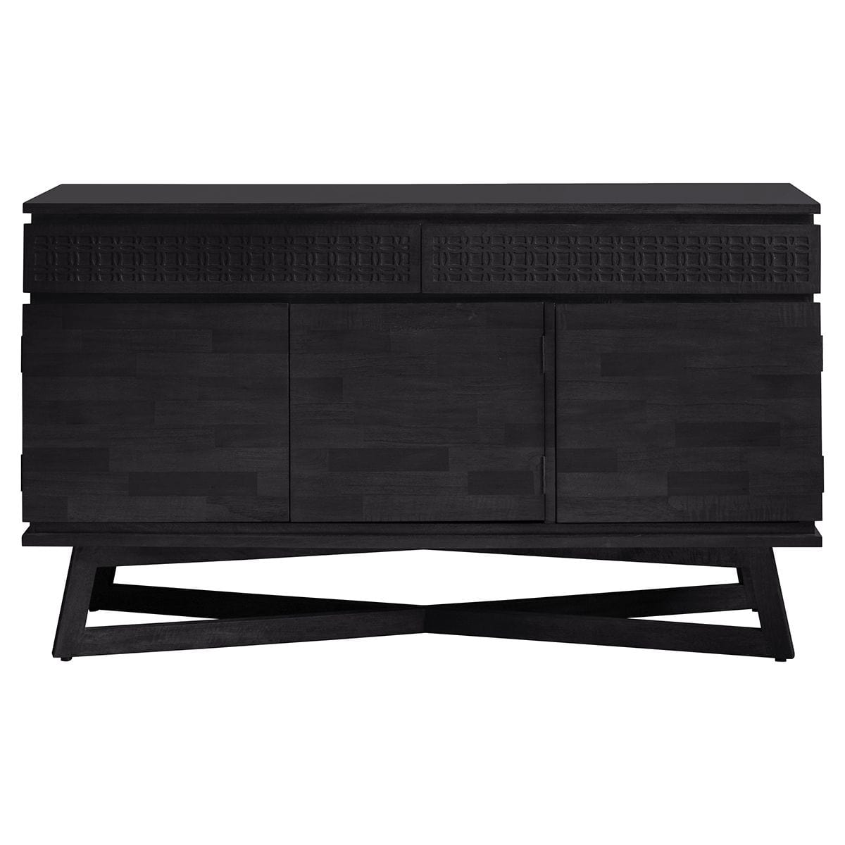 Buffet 3 Portes 2 Tiroirs en Bois de Mangue avec Motif Ethnique Incrusté