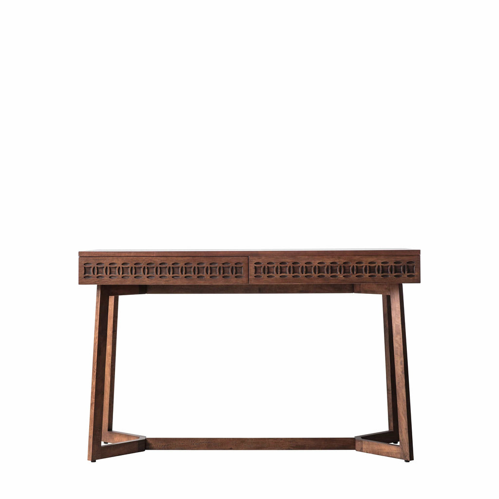 Bureau en bois de manguier avec tiroirs à ajours sculptés