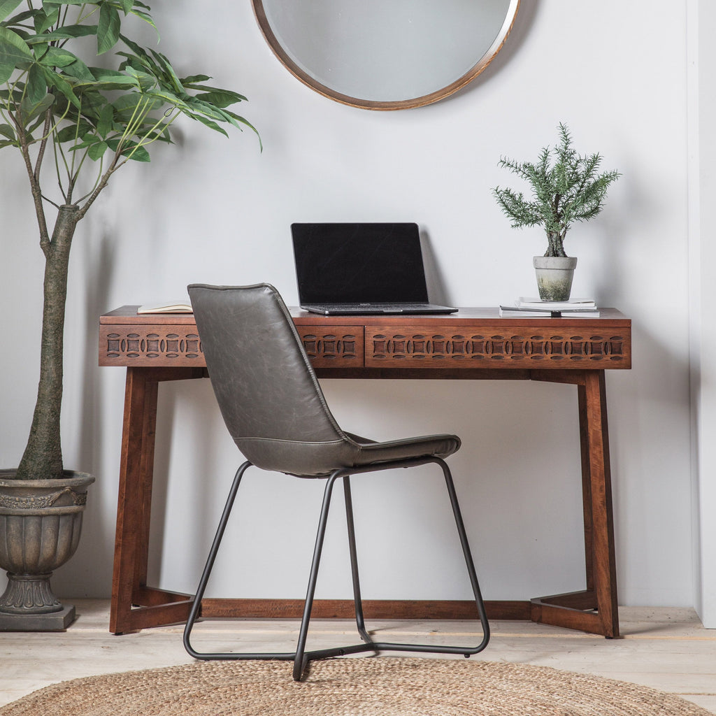 Bureau en bois de manguier avec tiroirs à ajours sculptés