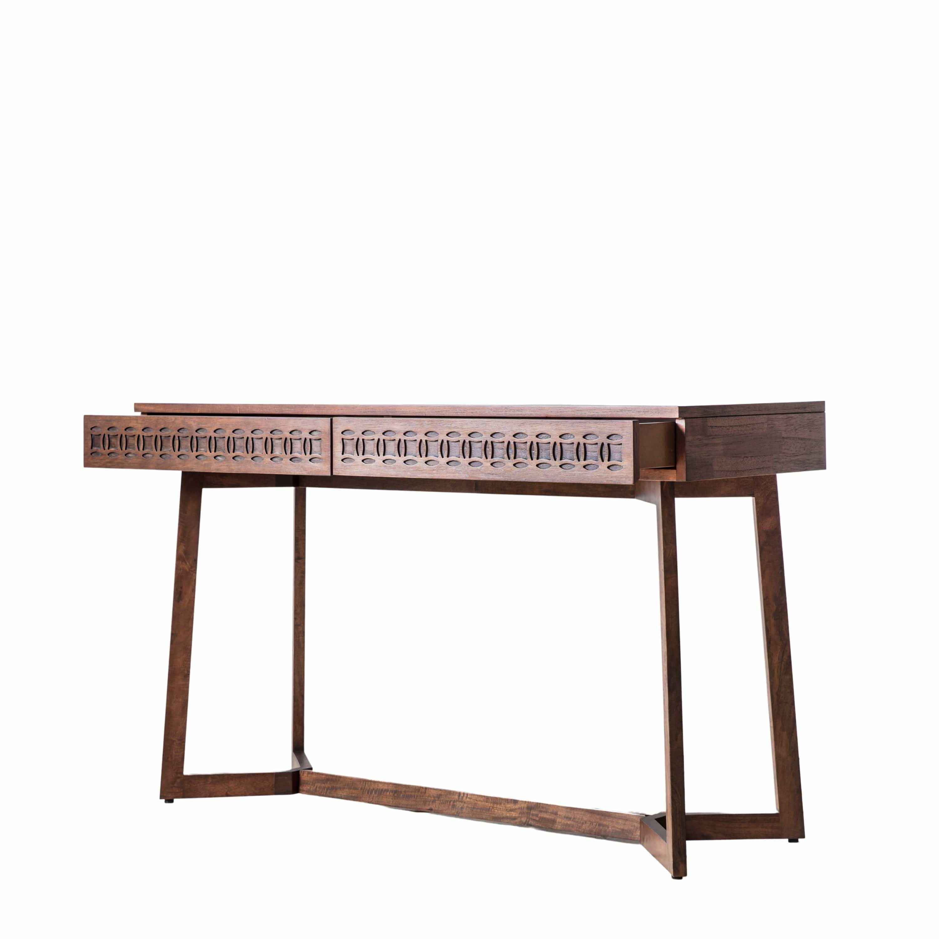 Bureau en bois de manguier avec tiroirs à ajours sculptés