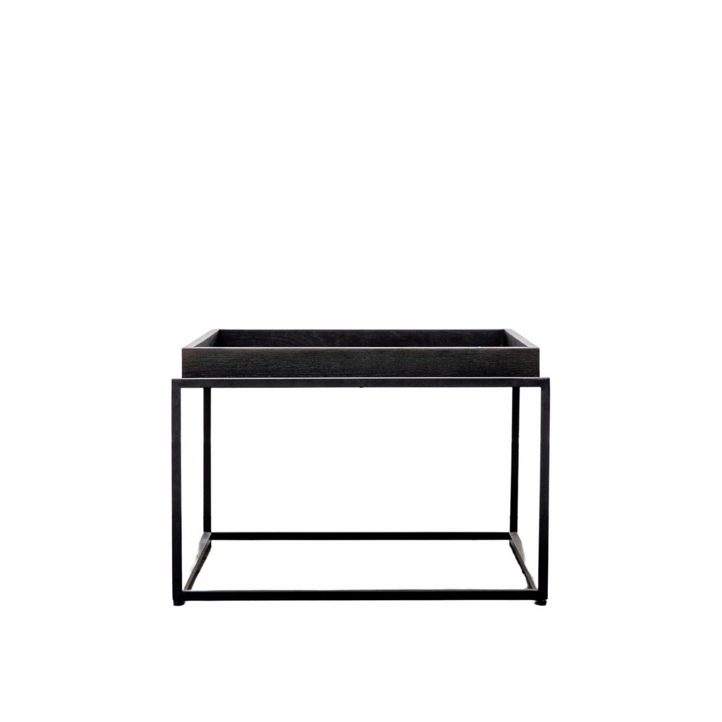Table basse noire Mid-Century en chêne massif