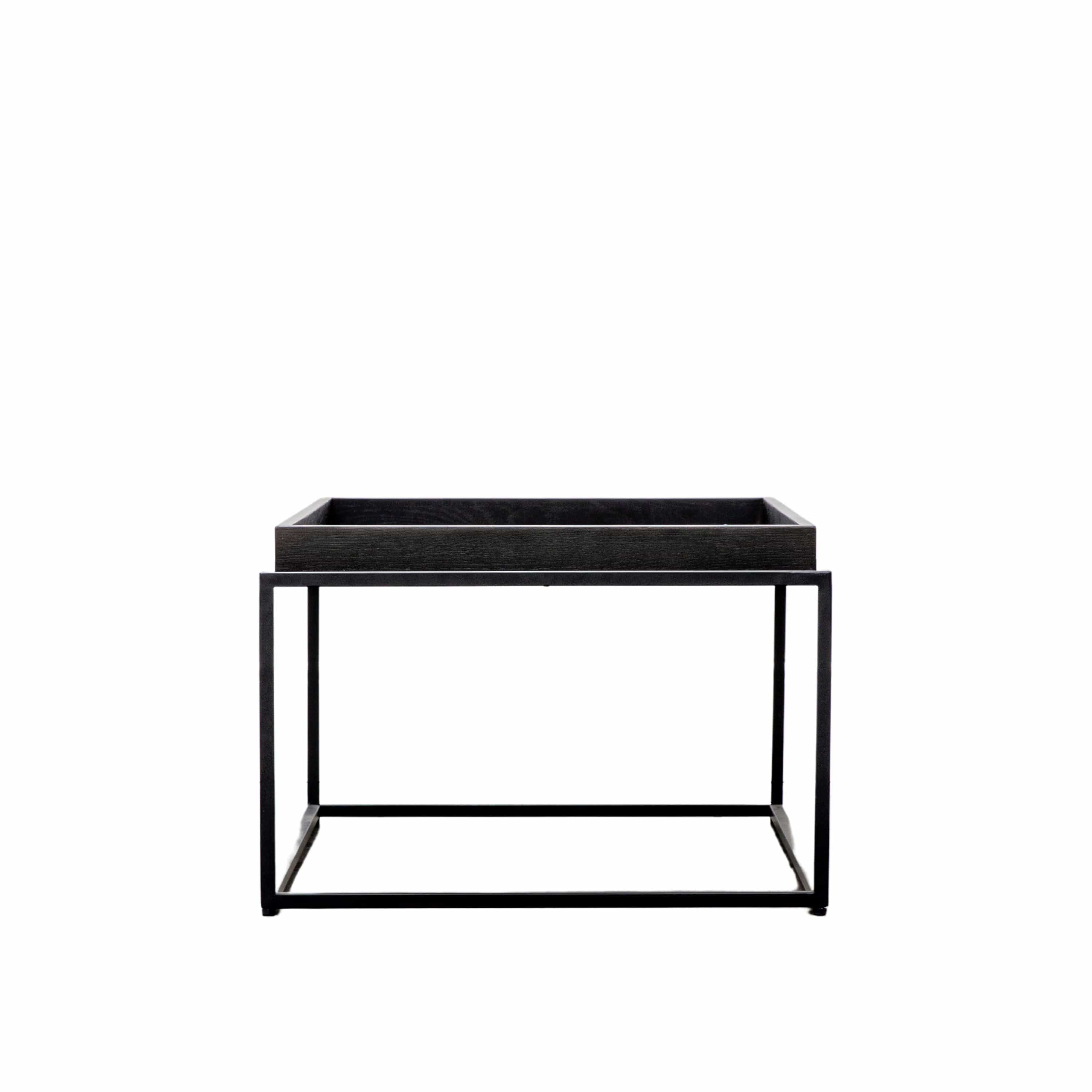 Table basse noire Mid-Century en chêne massif