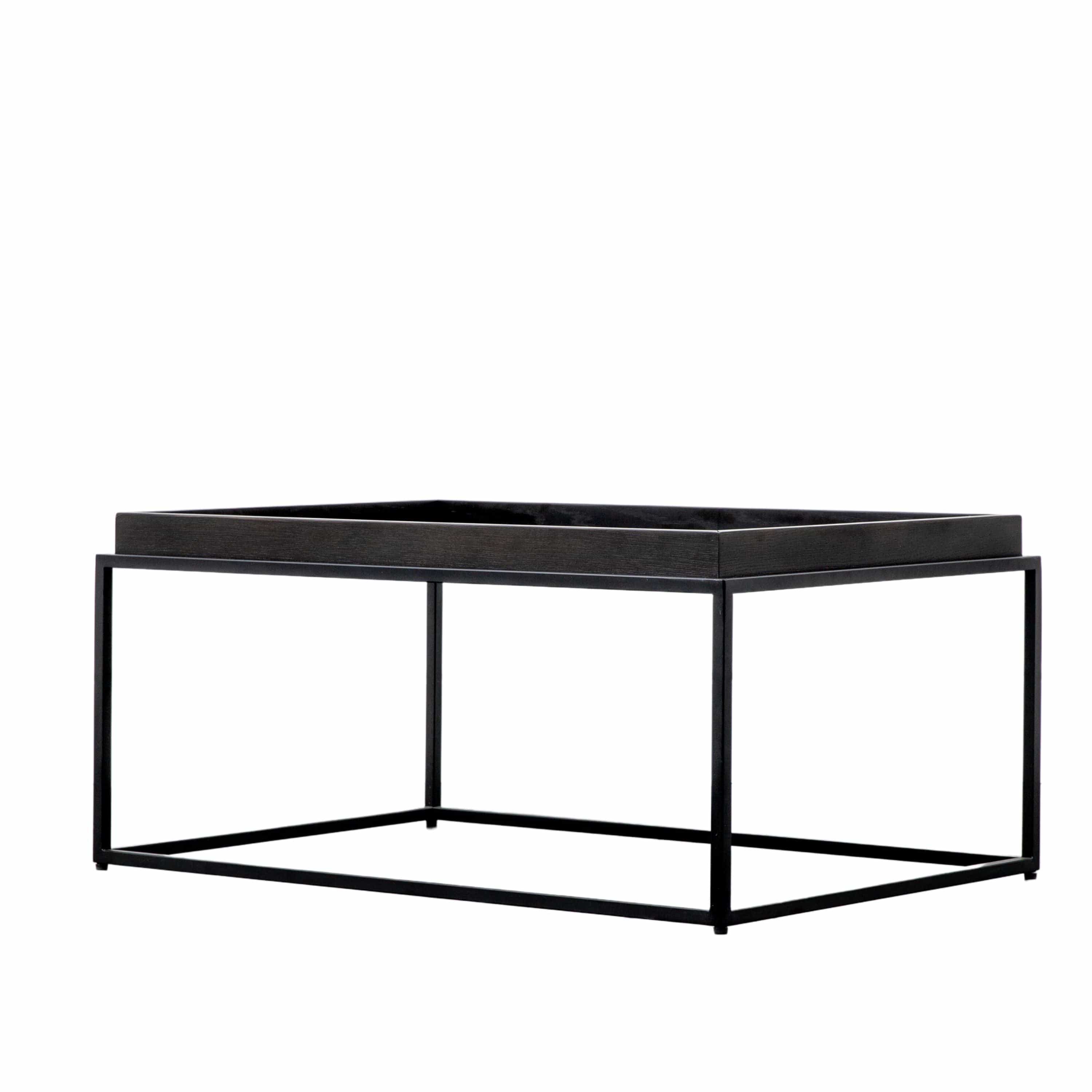 Table basse noire Mid-Century en chêne massif