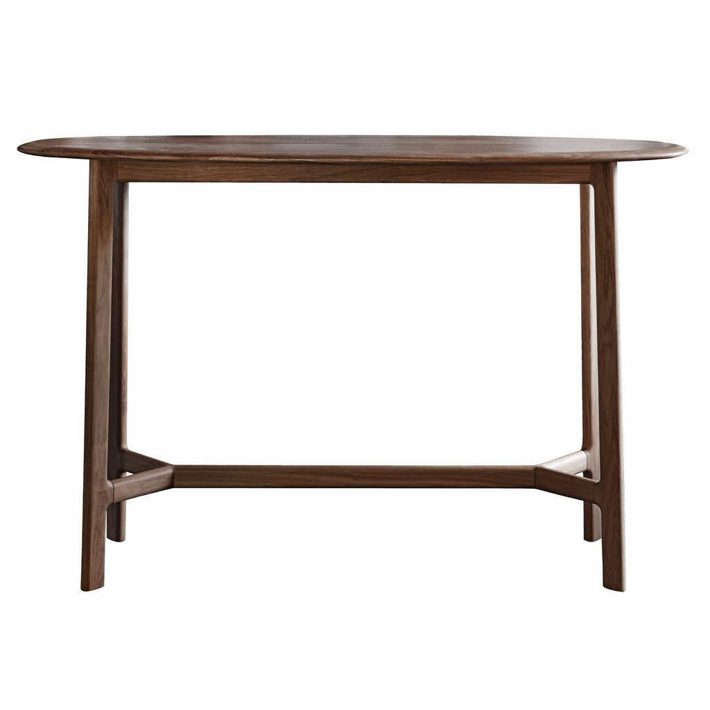 Console en noyer massif avec plateau en forme de coque de bateau