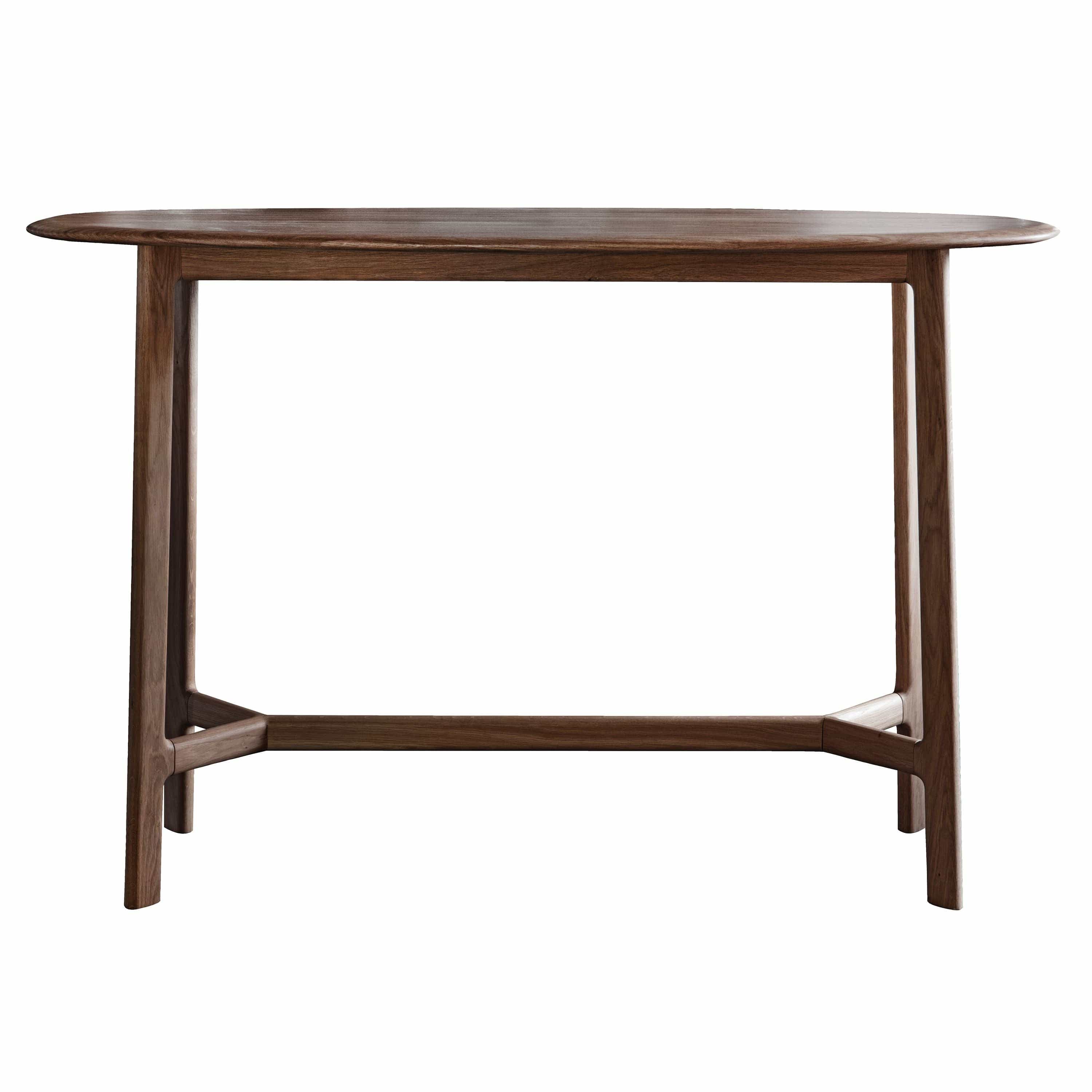 Console en noyer massif avec plateau en forme de coque de bateau