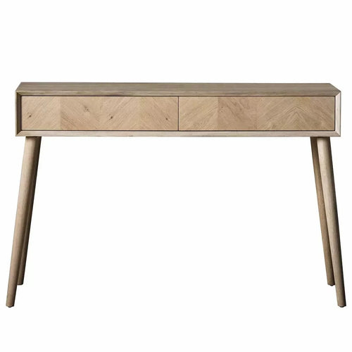 Console 2 tiroirs en chêne avec incrustation à chevrons