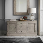 Buffet 2 portes, 3 tiroirs, incrustation de marqueterie et pieds fuseaux