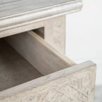Console de chevet avec 2 tiroirs à incrustation en parquet et pieds tournés
