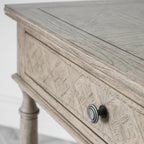 Console de chevet avec 2 tiroirs à incrustation en parquet et pieds tournés