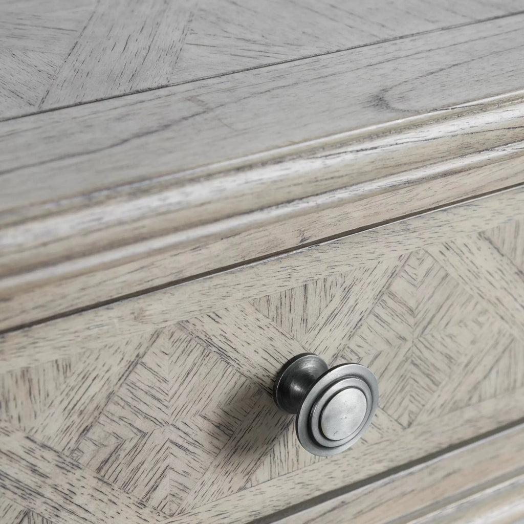 Console de chevet avec 2 tiroirs à incrustation en parquet et pieds tournés